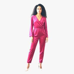 A New Day Pink Velet Jumpsuit with Bell Long Sleeve -Medium